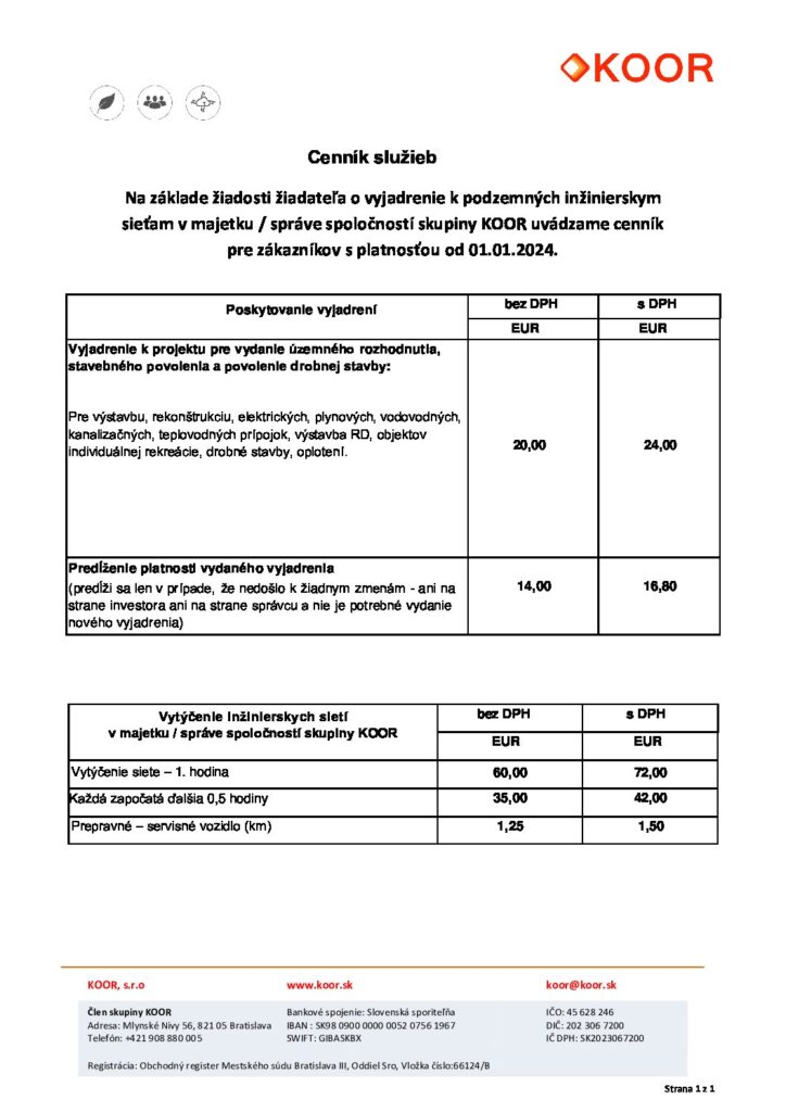 Cenník služieb (platný od 1.1.2024) - PDF