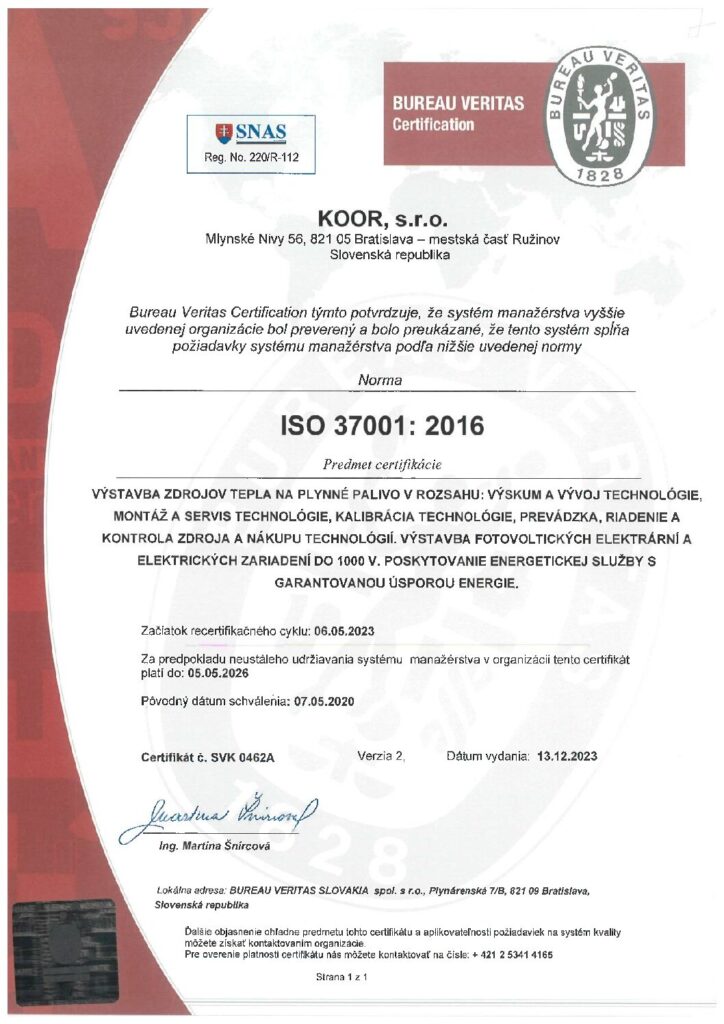 Certifikát ISO 37001