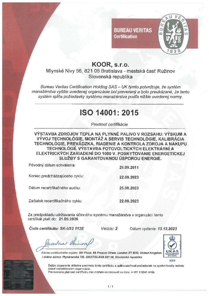 Certifikát ISO 14001