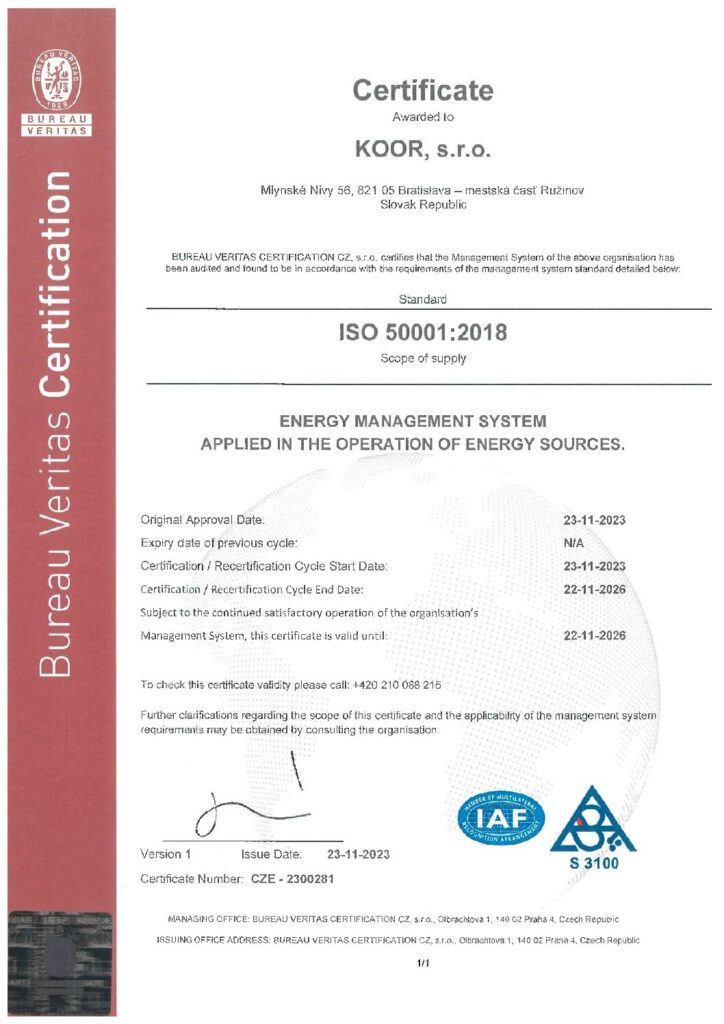 Certifikát ISO 50001