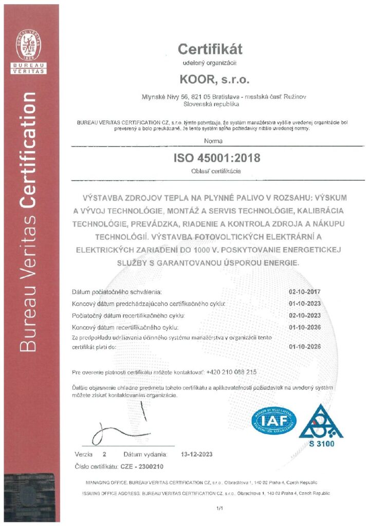 Certifikát ISO 45001