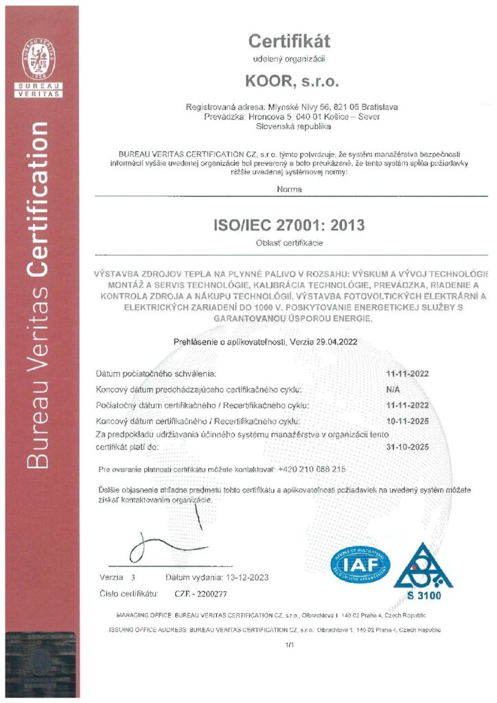 Certifikát ISO 27001